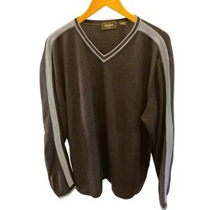 Neiman Marcus Cashmere V Neck Sweater Mens XXL Navy Blue Striped Preppy Luxury